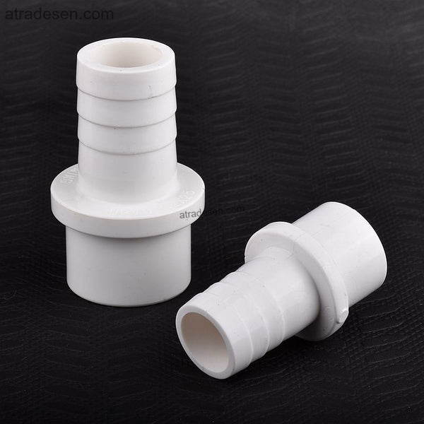 White PVC Pipe to Hose Barb Adapter - Spigot & Slip Socket Tubing Connector