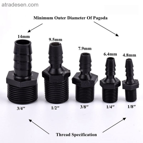 Food Grade Straight NPT Male Thread to Hose Barb Adapter - Black PE Connector