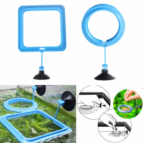 Premium Blue Floating Aquarium Feeding Ring - Fish Food Feeder Station with Suction Cup