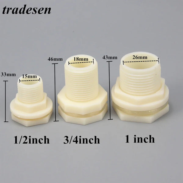 ABS Male Thread Bulkhead Pipe Connector for Aquarium Inlet/Outlet Drainage