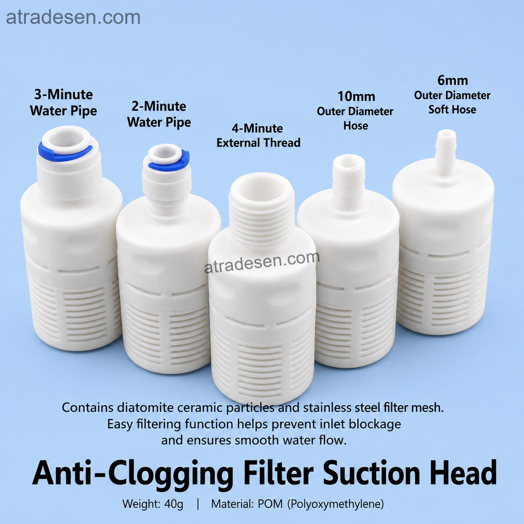 Anti-Clogging Filter Suction Head | POM Weighted Intake Strainer for Pumps & Siphons (1/4", 3/8" QC, G1/2" Thread, 6mm, 10mm Barb) - Atradesen