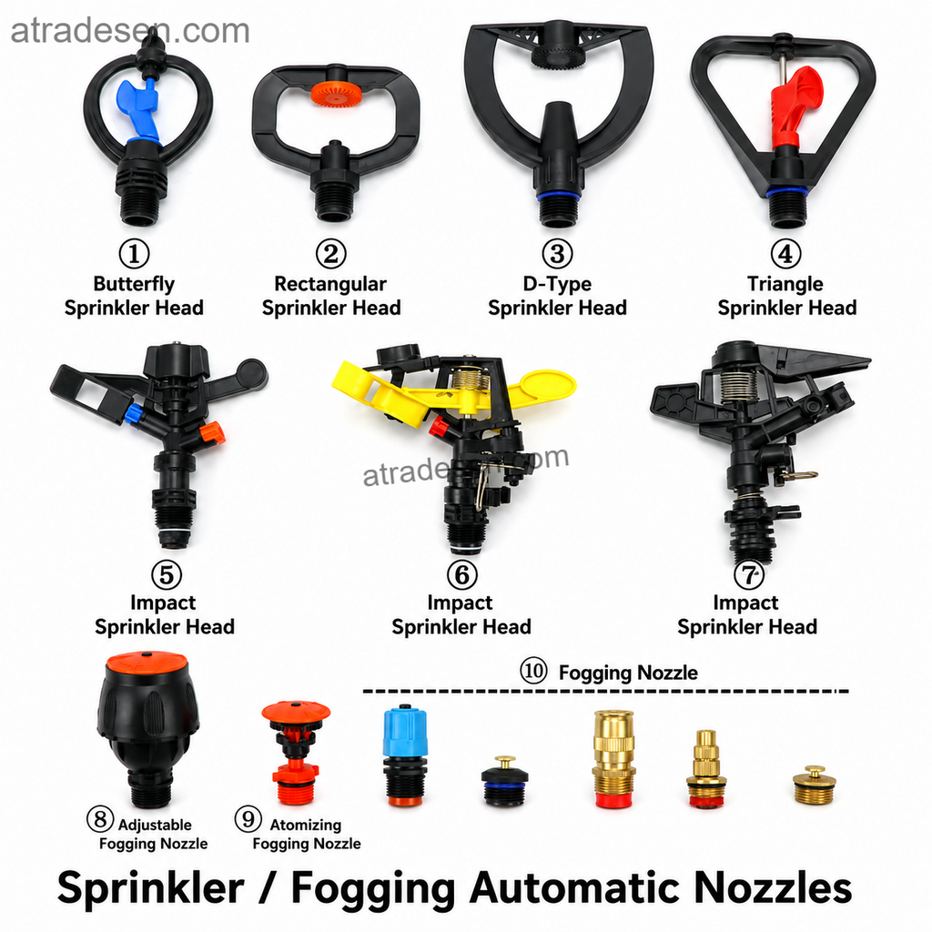 Automatic 360-Degree Rotating Sprinkler | Multi-Angle Garden & Farm Irrigation Impact Rocker Head & Brass Fogging Nozzle - Atradesen