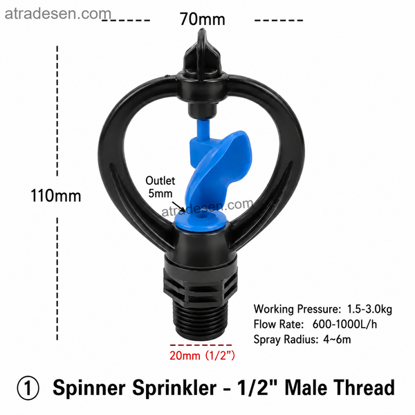Automatic 360-Degree Rotating Sprinkler | Multi-Angle Garden & Farm Irrigation Impact Rocker Head & Brass Fogging Nozzle - Atradesen