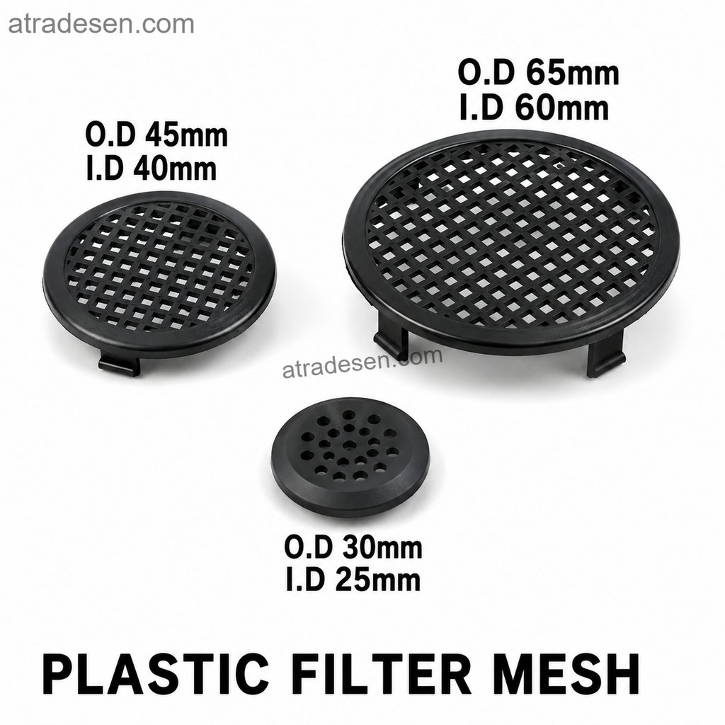 Black Plastic Aquarium Drain Strainer Mesh Cover | Overflow Fish Guard Pre-Filter | Snap-In or Silicone Mount