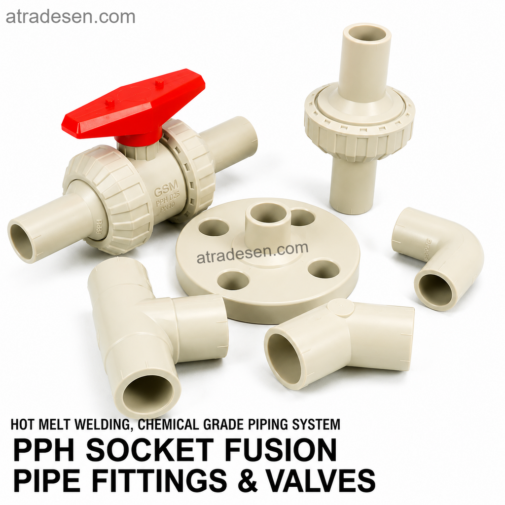 Chemical-Grade PPH Butt Fusion Pipe Fittings & Valves | S5 1.25MPa Hot-Melt Weld Union, Flange, Tee, Elbow & Ball Valve (20mm - 110mm) - Atradesen