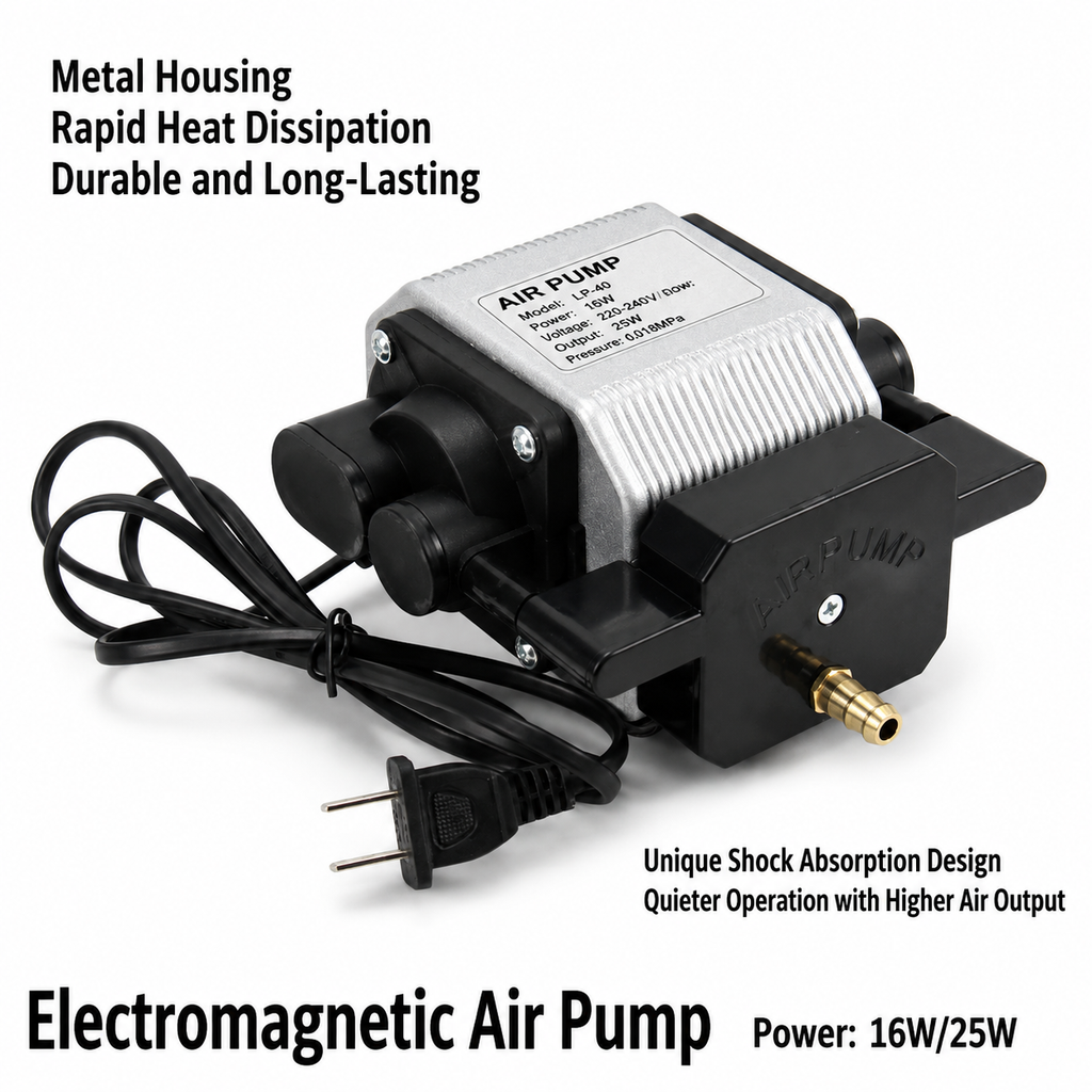 Commercial Electromagnetic Aquarium Air Pump (16W25W)  Aluminum Housing High-Output Aerator  Seafood Pool & Pond