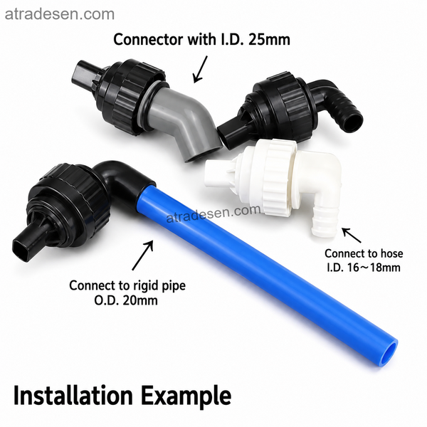 Compact Aquarium Rear Filter Return Outlet (20-25mm Hole) | Lockable 360° Rotating Bulkhead | For Soft Hose & Hard Pipe