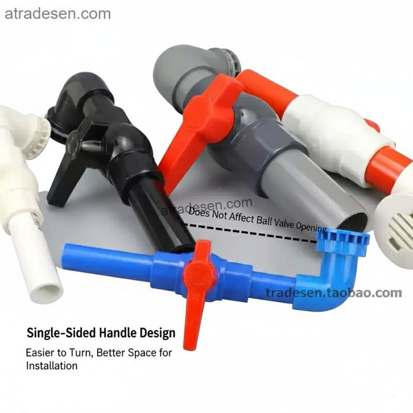 Complete PVC 90° Elbow Drain Valve Kit (20-50mm) | Slotted Bulkhead & Side-Handle Valve | Aquarium Space-Saving Plumbing Set
