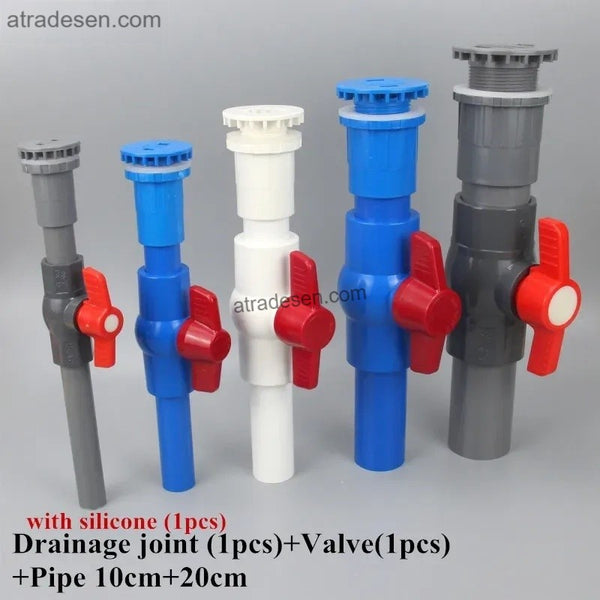 Complete PVC Straight Drain Valve Kit (20-50mm) | Aquarium Tank Bulkhead with Ball Valve & Pipes | DIY Plumbing Set