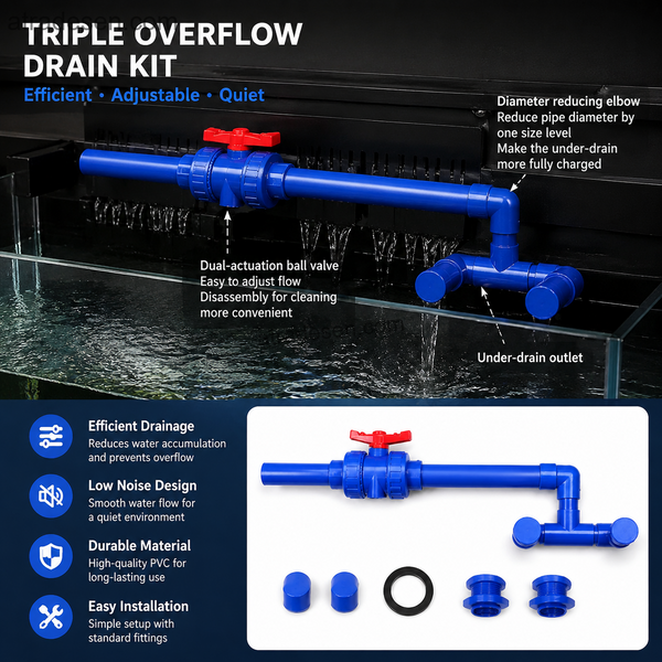 Complete Triple Overflow Drain Plumbing Kit (32-50mm) | True Union Valve & Reducing Spray Bar | Sump DIY Set + FREE Tools