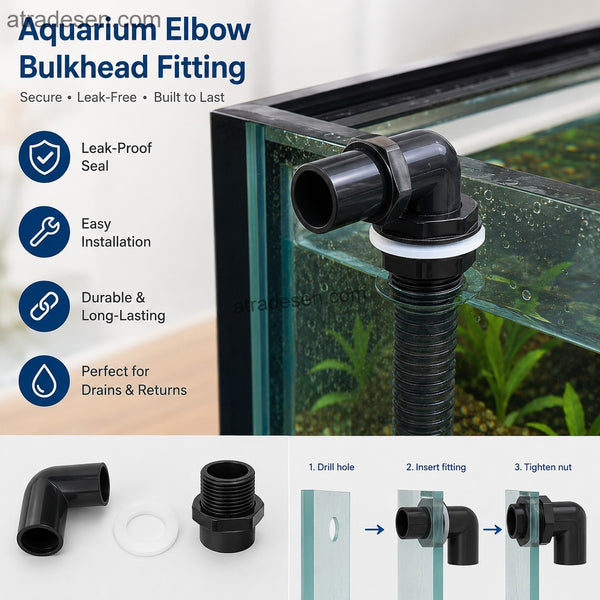 Dark Grey UPVC 90° Elbow Tank Bulkhead (20-63mm) | Space-Saving Double-Sided Pipe Connector | Aquarium Plumbing