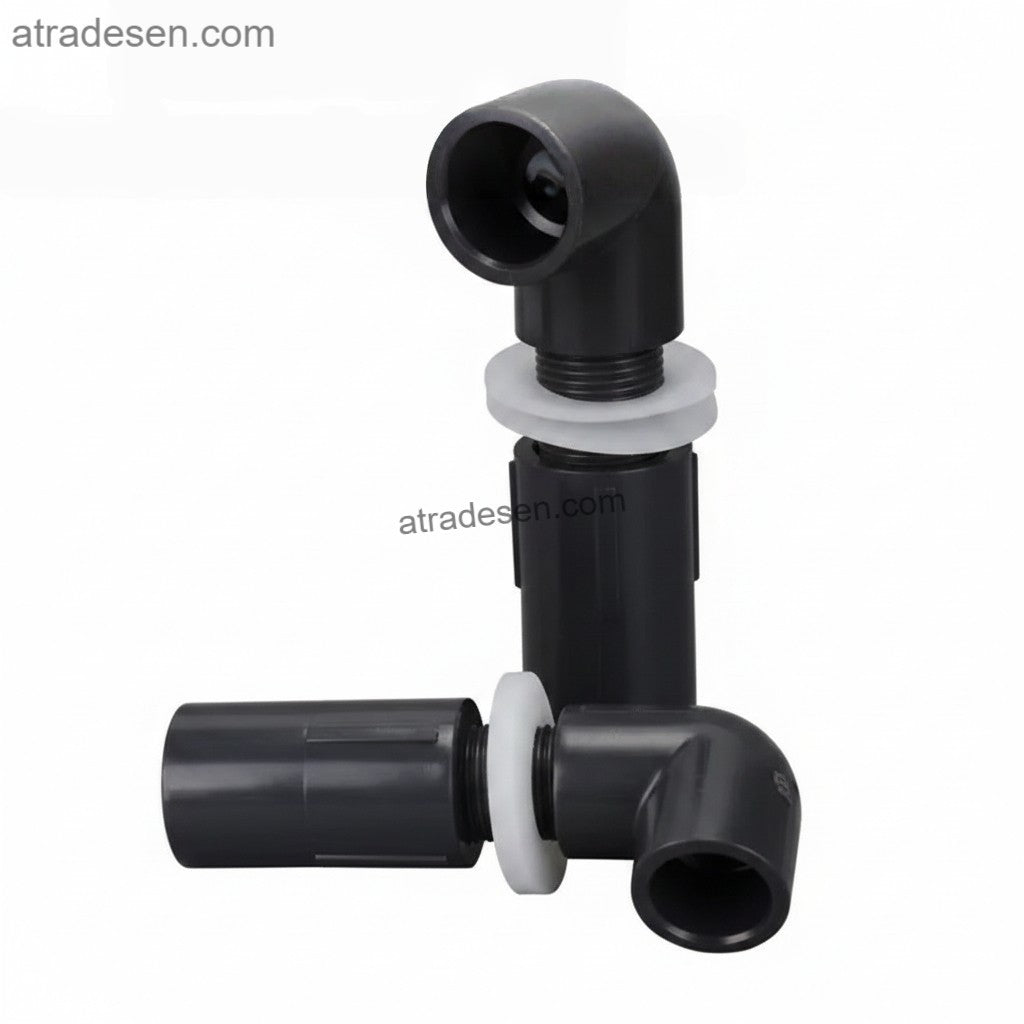 Extended PVC 90° Elbow Bulkhead Fitting | Custom Cut for 0-40mm Aquarium Glass | Overflow & Return Tank Connector