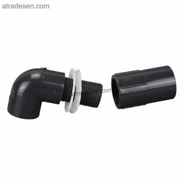 Extended PVC 90° Elbow Bulkhead Fitting | Custom Cut for 0-40mm Aquarium Glass | Overflow & Return Tank Connector