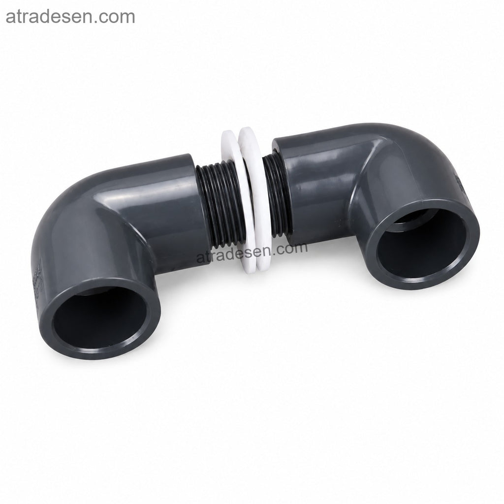 Extended PVC Double 90° Elbow Bulkhead Fitting | Custom Cut for 0-40mm Aquarium Glass | Dual-Sided Tank Connector