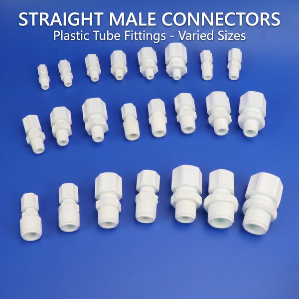 Premium PPH Compression Straight Connectors - NPT Male & Female Thread to Rigid Tube Adapters