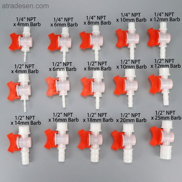 Premium POM Female BSP Thread to Barbed Ball Valve - Inline Shut-Off Switch
