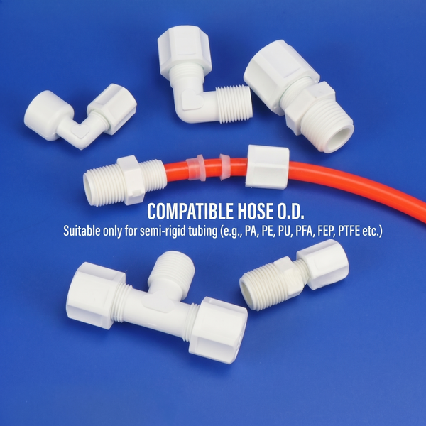 PPH Compression Tee & Bulkhead Fittings - NPT Male Branch/Run Tees & Tank Connectors