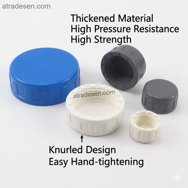 Premium PVC Female Threaded Cap with Gasket - Ribbed FPT End Plug (Blue/White/Grey, 1/2