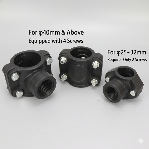 Heavy-Duty PP Clamp Saddle with Female BSP Thread - Quick Tapping Pipe Connector
