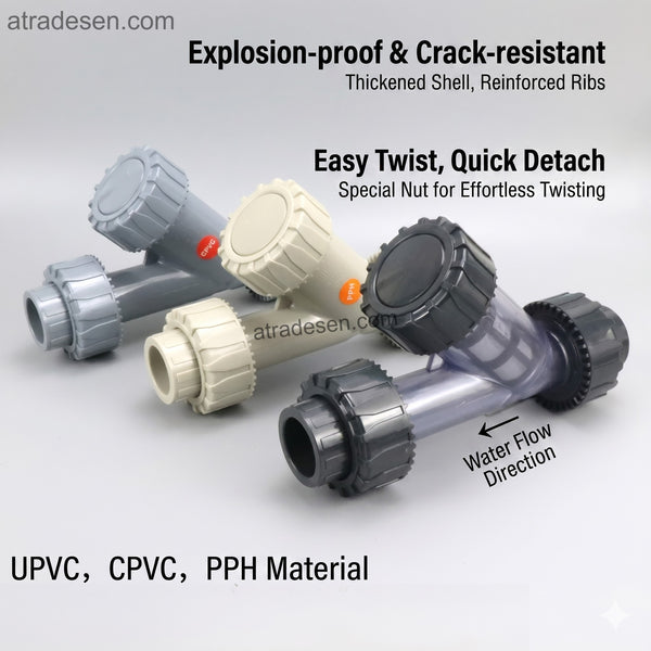 Premium Chemical Grade Y-Strainer (20mm-50mm) - Clear Pipe Filter with True Union