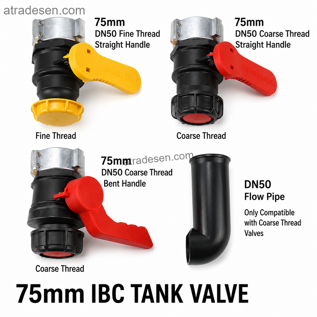 Heavy-Duty 75mm IBC Tote Tank Ball Valve (DN50 / 2") | Chemical Resistant Adapter with Aluminum Collar | Coarse & Fine Thread