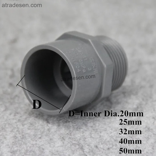 Premium Grey PVC Male Threaded Adaptor (20mm-63mm) - Slip x Male NPT Connector for Aquarium & DIY