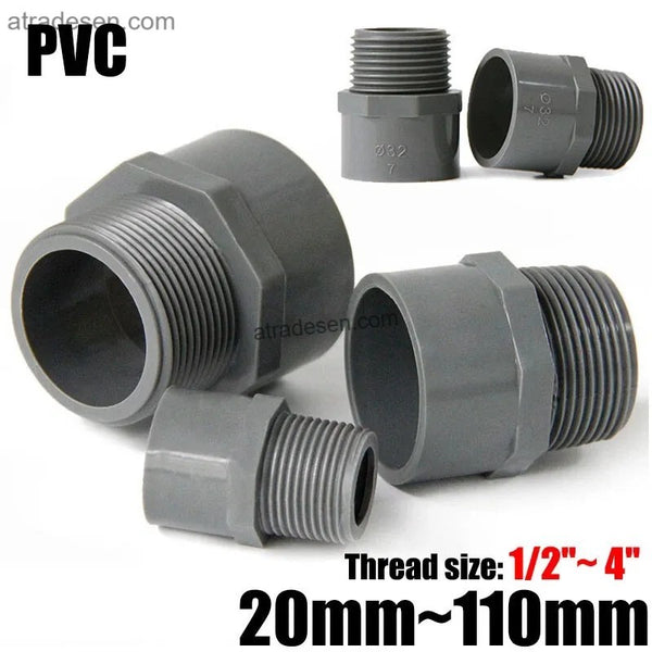Heavy-Duty Grey PVC Male Threaded Adaptor (90mm-110mm) - Industrial High Pressure Pipe Connector