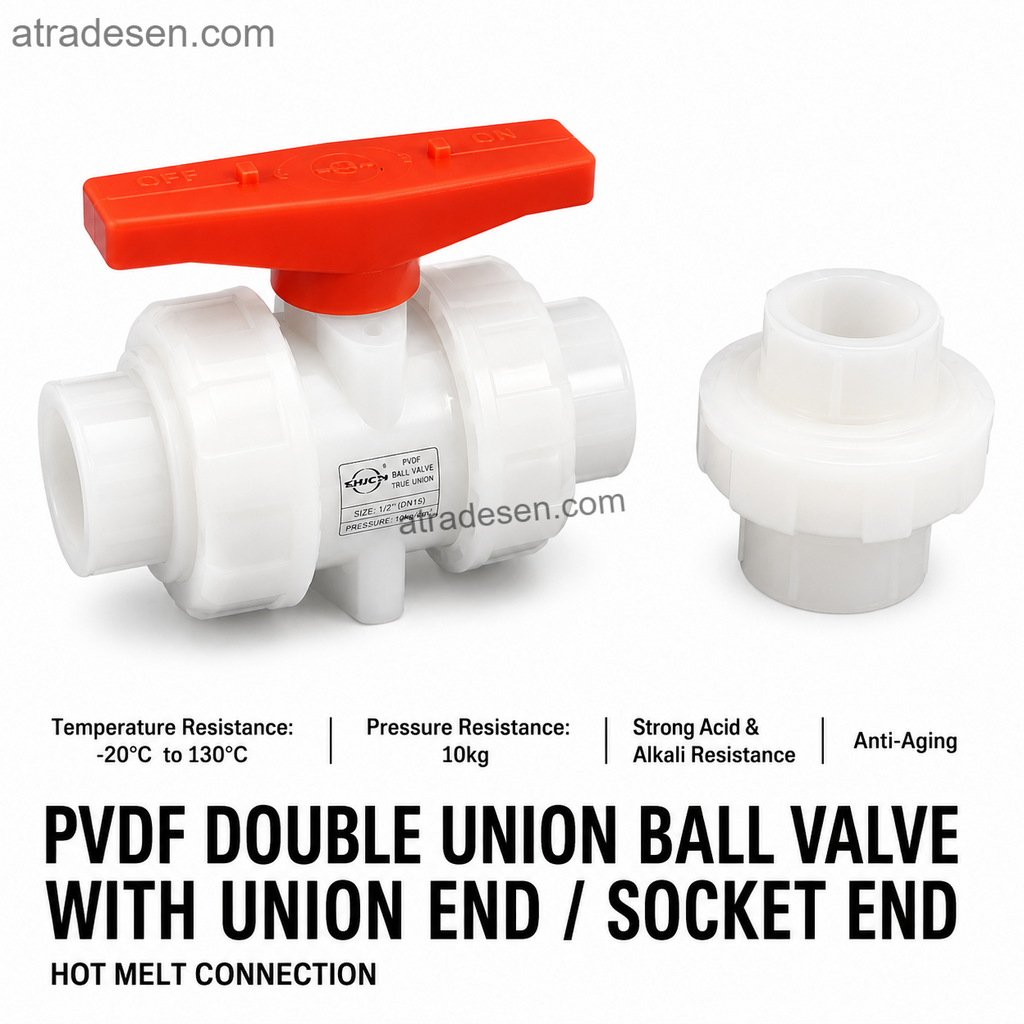 Heavy-Duty PVDF True Union Ball Valve & Connector (20-63mm) | Viton Seal Hot Melt Slip Joint | Extreme Chemical Resistant