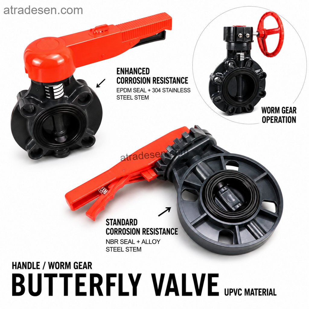 Heavy-Duty UPVC Flanged Butterfly Valve (63-225mm) | Wafer-Style Industrial Water Control | Handle & Worm Gear Options