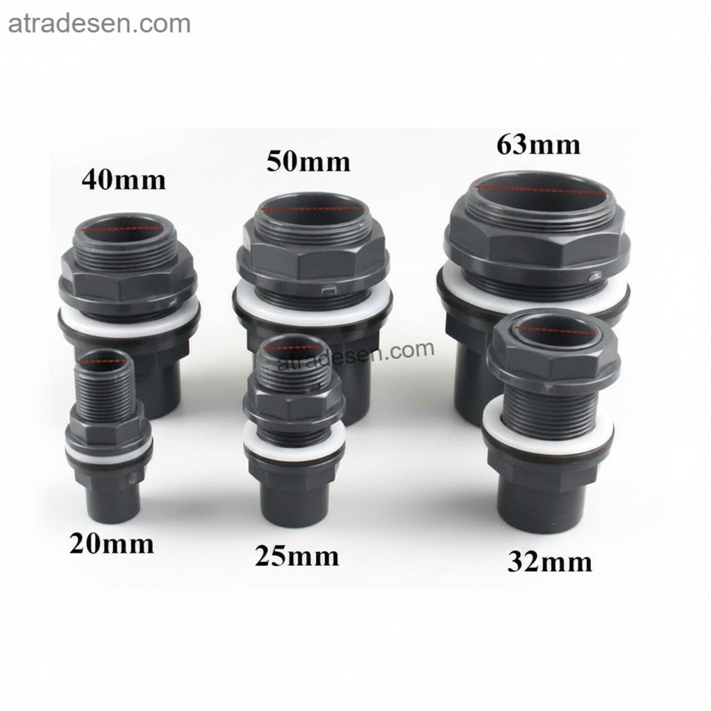 Heavy-Duty UPVC Tank Bulkhead Fitting (20-63mm) | Water Inlet Outlet Connector | Aquarium & Reservoir Plumbing