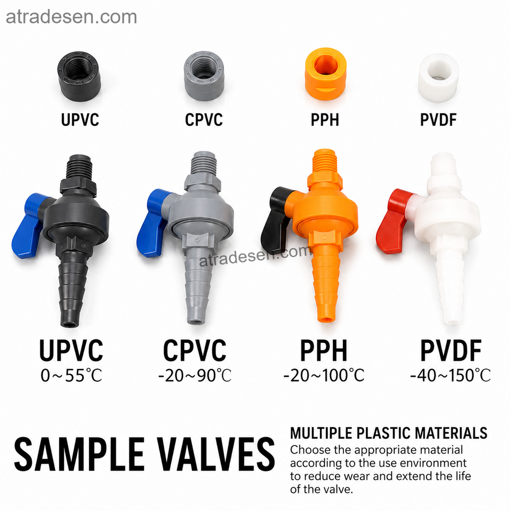 Industrial Multi-Material Laboratory Sampling Valve (1/4" MPT) | UPVC, CPVC, PPH, PVDF Fluid Test Cock Valve
