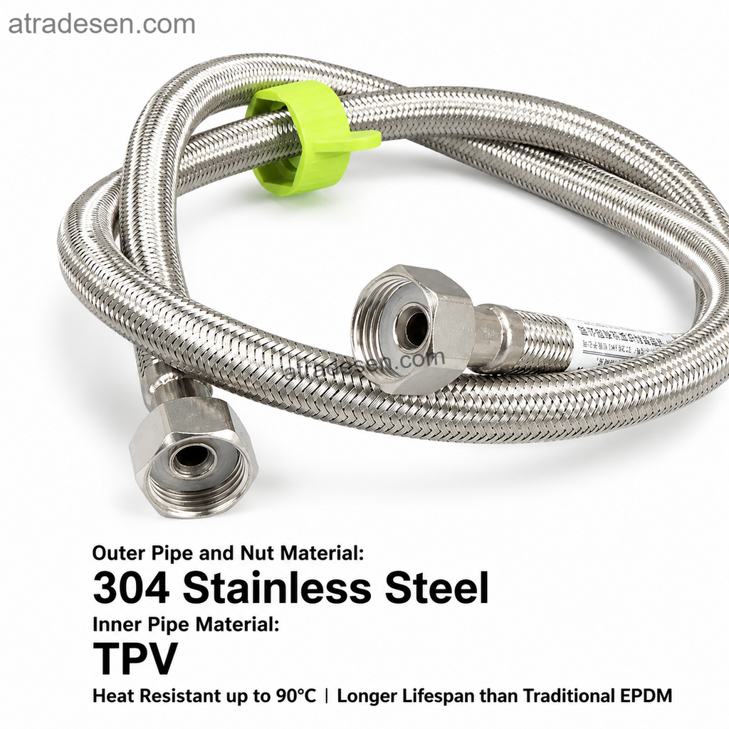 LESSO Braided Stainless Steel Water Supply Line | G1/2" Dual Female Thread Flexible Hose with TPV Inner Core & Installation Wrench (20cm - 150cm) - Atradesen