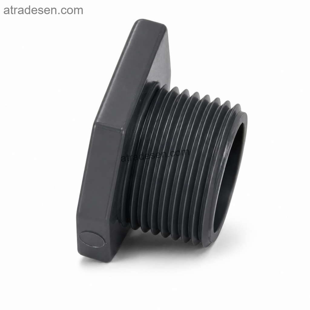 Machined Flat Base UPVC Male Thread Connector (20-50mm) | Single-Sided External Thread Adapter | Custom Flush Fit
