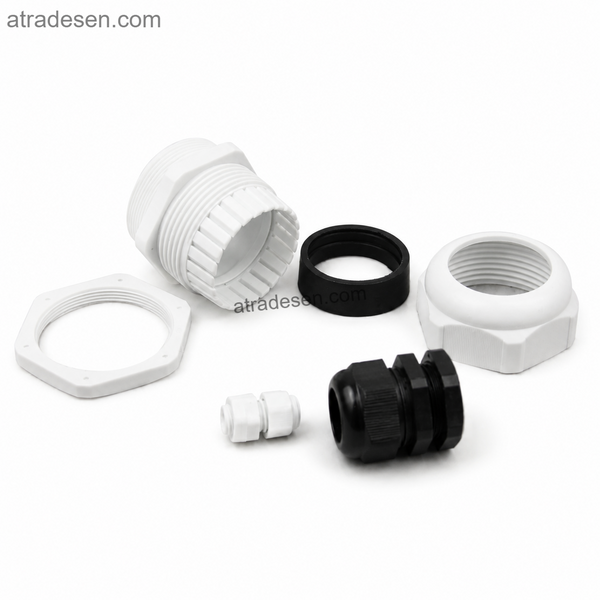 Nylon Waterproof Cable Gland PG Type | IP68 Plastic Strain Relief Cord Grip Connector with Locknut & Seal Gasket (PG7 to PG63) - Atradesen