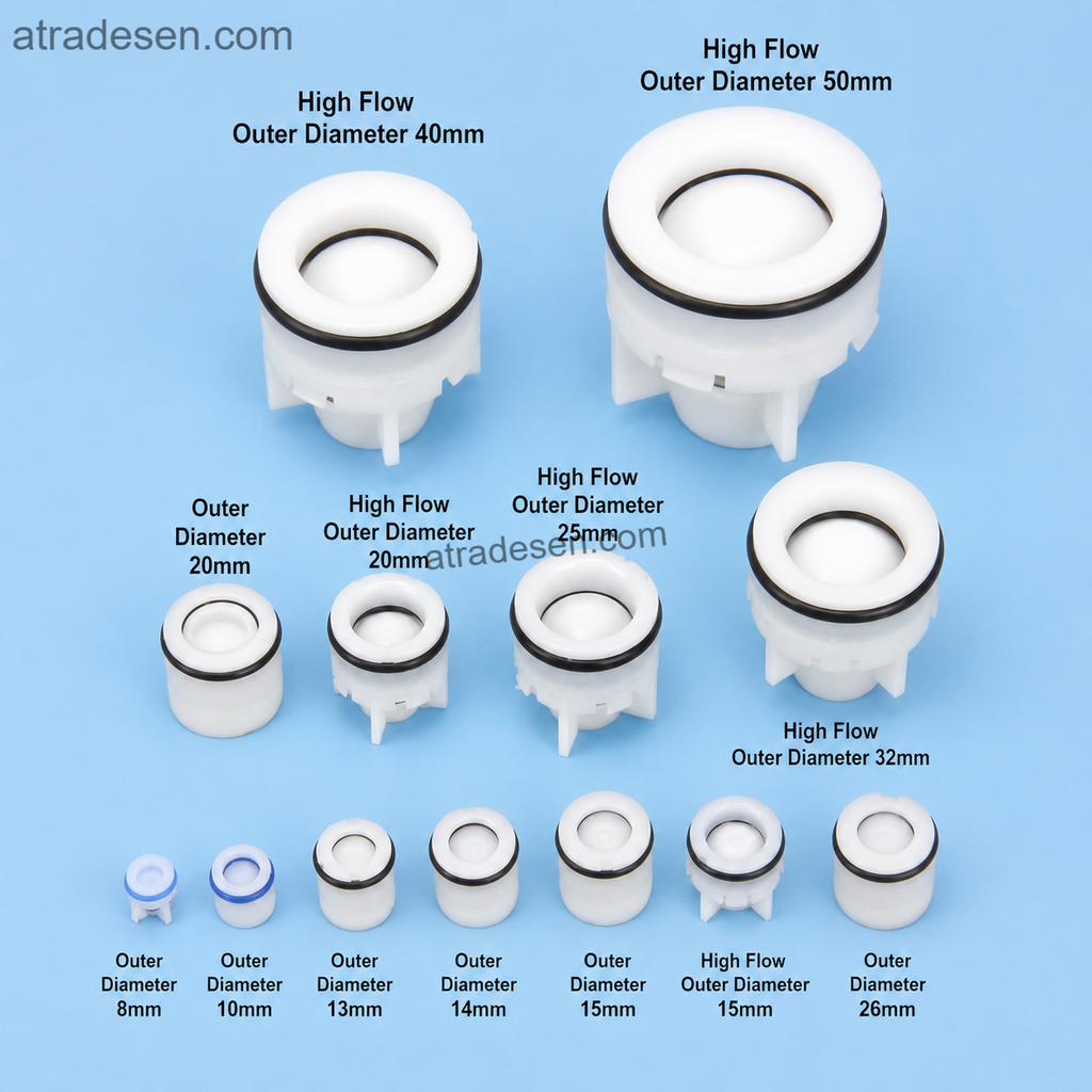 POM Plastic Insert Check Valve Core | Spring-Loaded One-Way Non-Return Cartridge with EPDM O-Ring (8mm - 50mm) - Atradesen