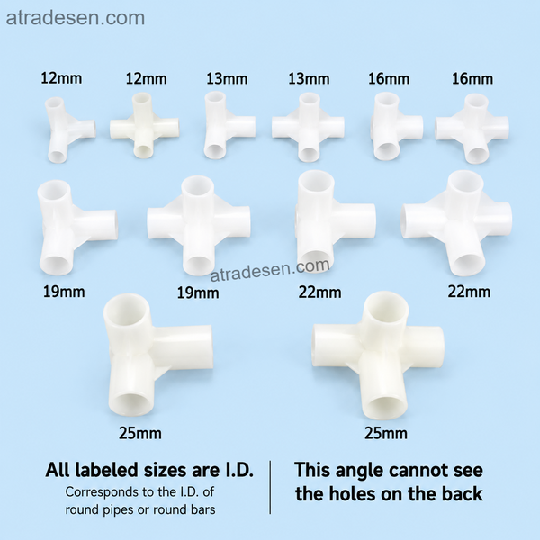 PP Plastic 3-Way, 4-Way & 5-Way Stand Corner Connector Fittings | Heavy-Duty Non-Through Structural Frame Joints (10mm - 25mm ID) - Atradesen