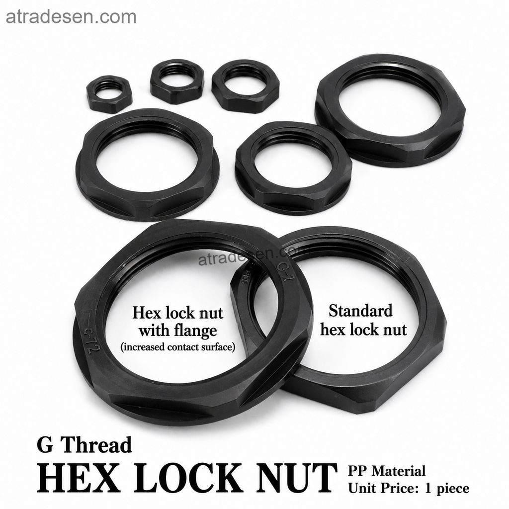 PP Plastic G-Thread Hex Lock Nut | Standard & Wide Flange Symmetrical Fastener Nut for Pipes & Tanks (1/4" to 2") - Atradesen