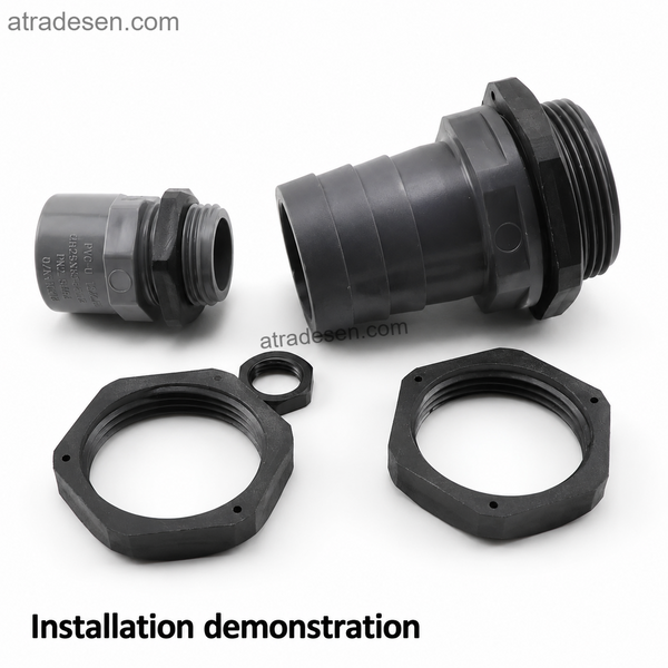 PP Plastic G-Thread Hex Lock Nut | Standard & Wide Flange Symmetrical Fastener Nut for Pipes & Tanks (1/4