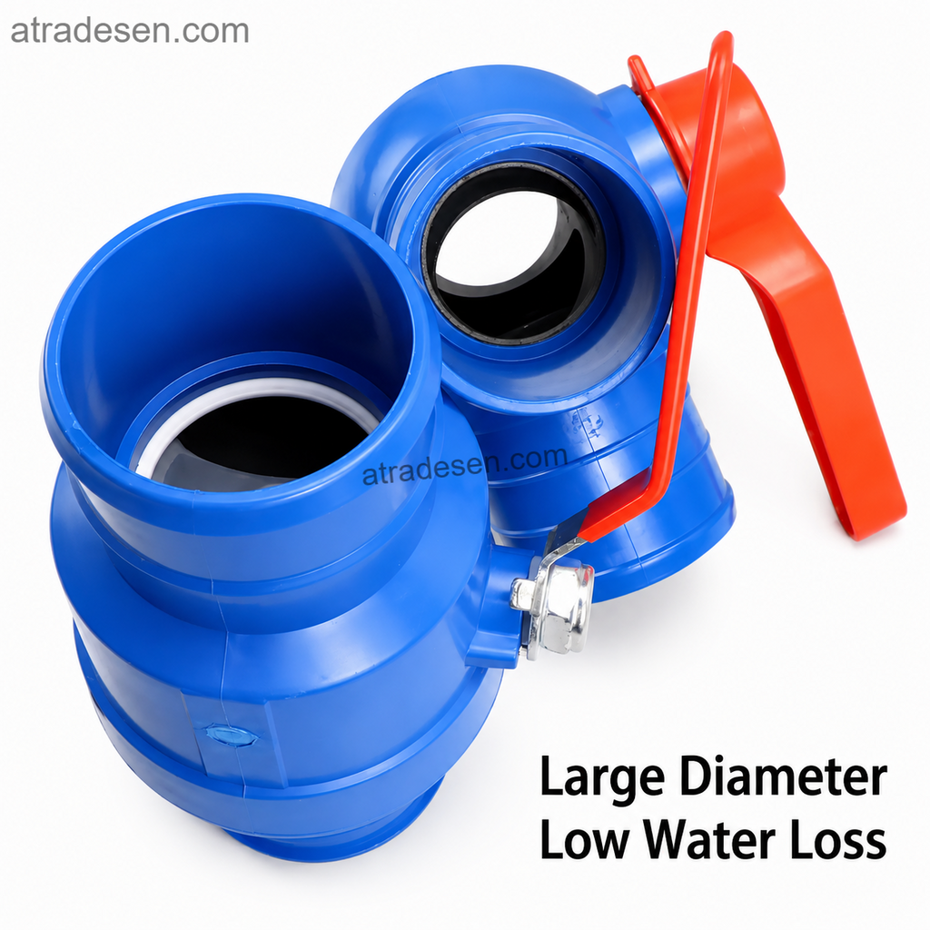 Heavy-Duty PVC 3-Way & Straight Barbed Valve (90mm-315mm) | High-Volume Flow Control Ball Valve for Farm Irrigation, Pool & Industrial Mainlines - Atradesen