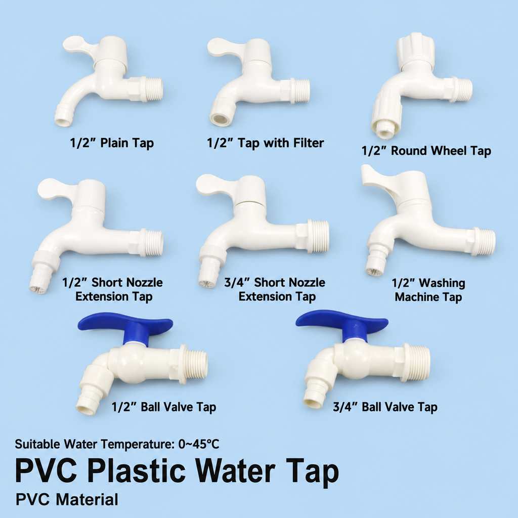PVC Plastic Single-Cold Quick-Opening Water Tap | G1/2" & G3/4" Faucet with Ceramic & Ball Valve Core for Washing Machine & Garden - Atradesen