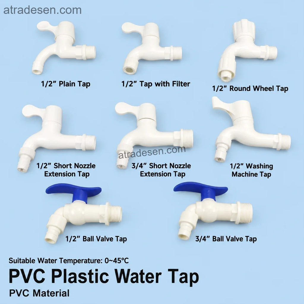 PVC Plastic Single-Cold Quick-Opening Water Tap | G1/2" & G3/4" Faucet with Ceramic & Ball Valve Core for Washing Machine & Garden - Atradesen