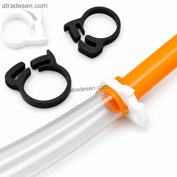 Plastic Adjustable Hose Clamp | Reusable Ratchet Snap-Lock Tubing Clip (Black & White) - Atradesen
