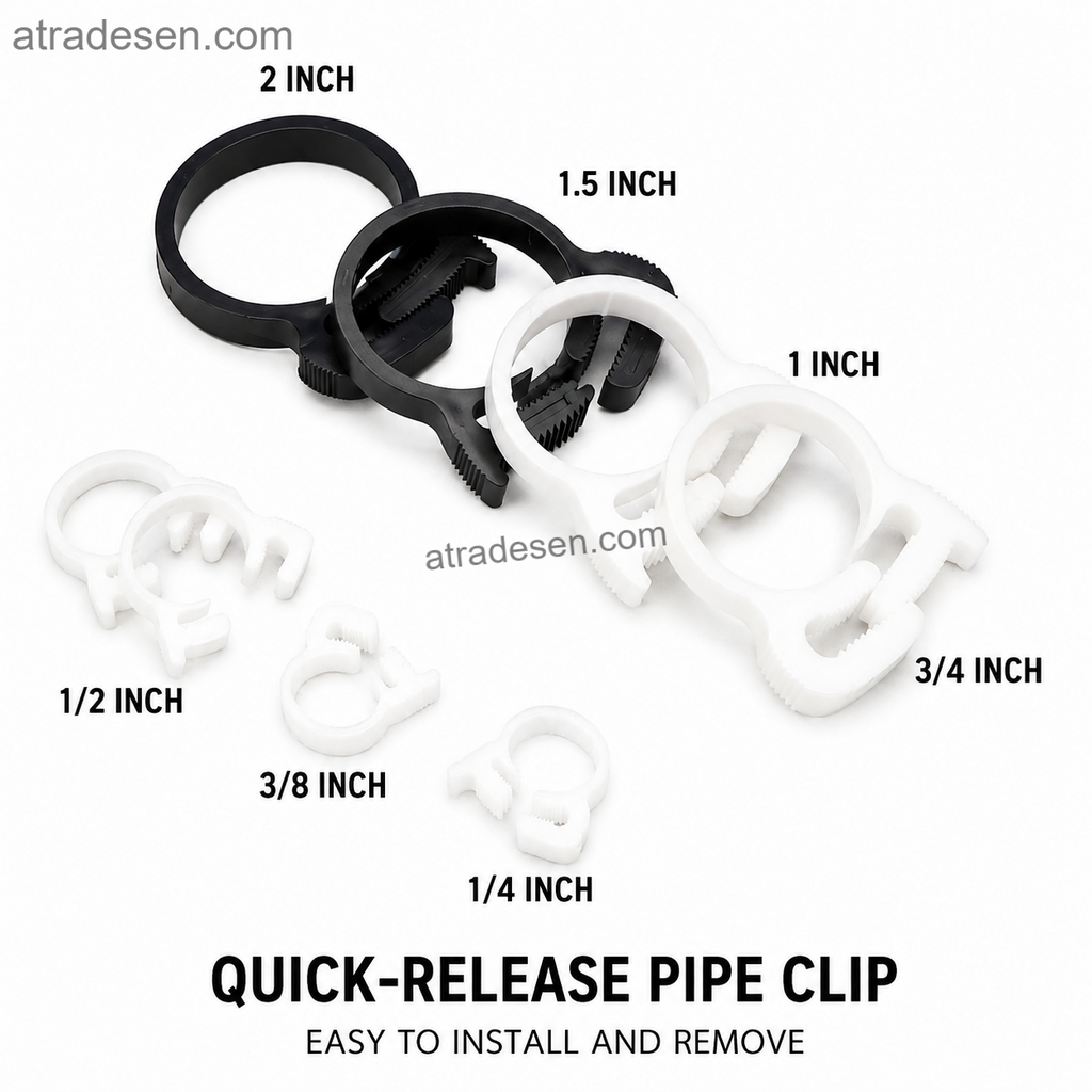 Plastic Adjustable Hose Clamp | Reusable Ratchet Snap-Lock Tubing Clip (Black & White) - Atradesen