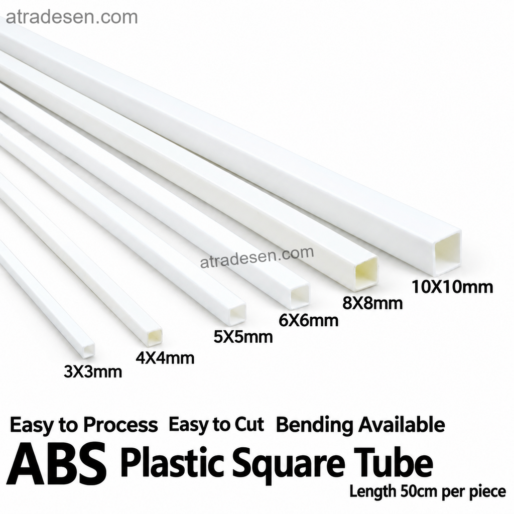 Premium ABS Hollow Square Tube (2-10mm) | White Plastic Modeling Pipe for DIY Aquascaping & Diorama | 50cm Length