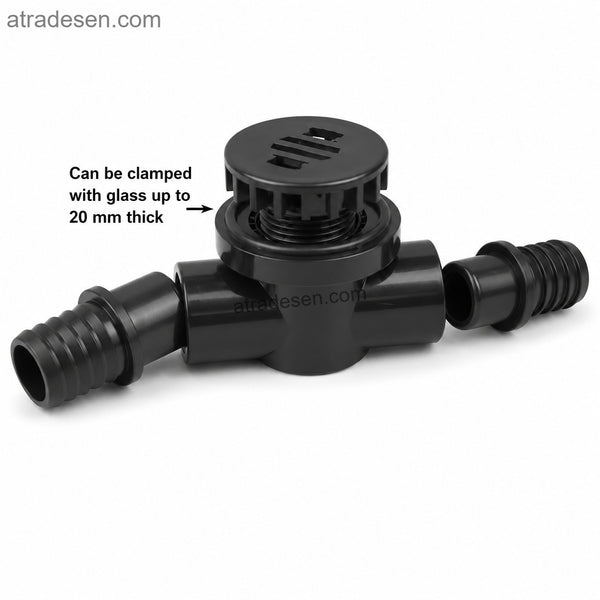 Premium 3-Way Aquarium Power Drain Bulkhead  Flush Mount Tee Connector for Soft Hose & 20mm Pipe  Zero Dead Water