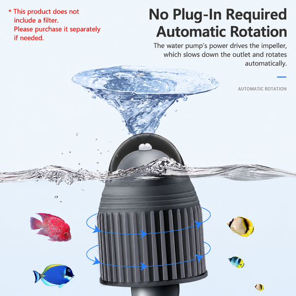 Premium 360° Gear-Driven Aquarium Rotating Water Outlet | Auto Wave Maker Nozzle w/ 4 Universal Adapters (13-28mm)