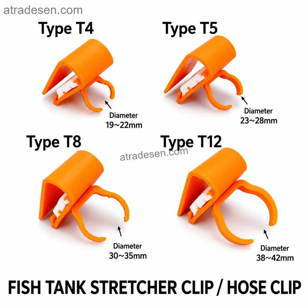 Premium ABS Aquarium Brace Hose & Light Clip (T4-T12)  360° Rotatable Mount  Fits 5-19mm Glass