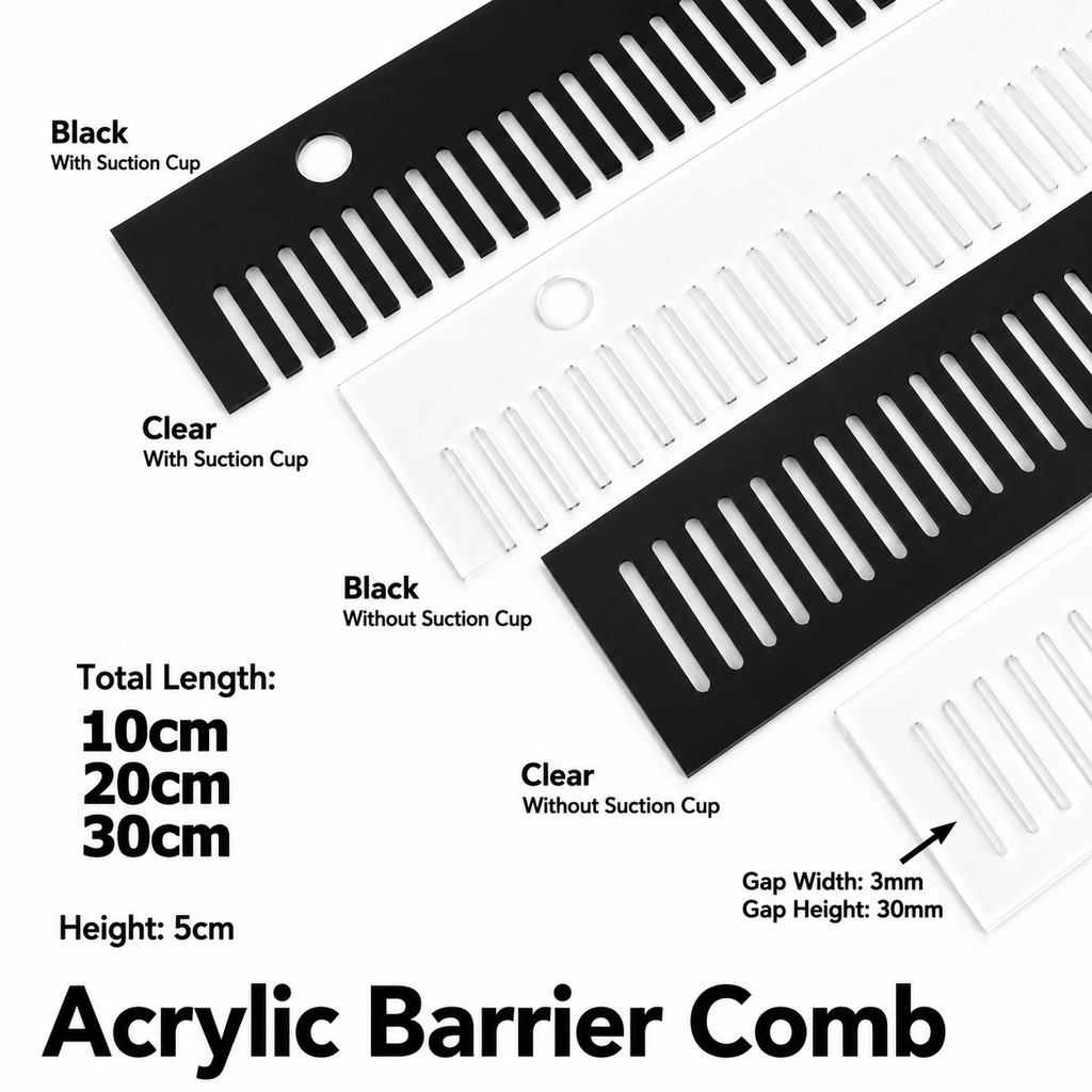 Premium Acrylic Aquarium Overflow Box Comb (10-30cm) | Fish Guard Barrier Weir with Suction Cups | Reef Tank Plumbing