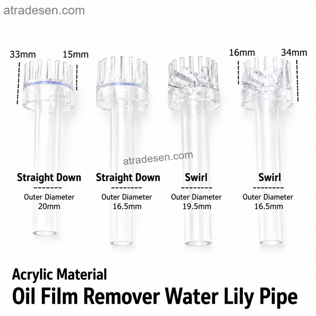 Premium Acrylic Aquarium Surface Skimmer Float (16.5-20mm)  Auto-Adjusting Oil Film Remover  Swirl Vortex Lily Pipe