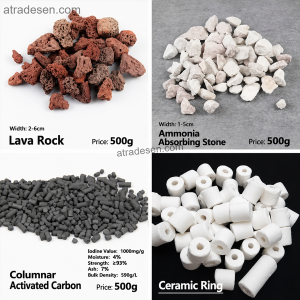Premium Aquarium Biological Filter Media (500g)  Porous Ceramic Rings, Bio-Balls, Maifan & Volcanic Stone  Water Purifier